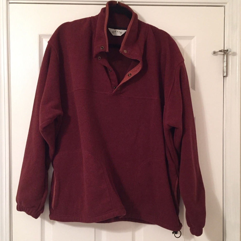 Orvis XL Fleece Burgundy with Leather Trim